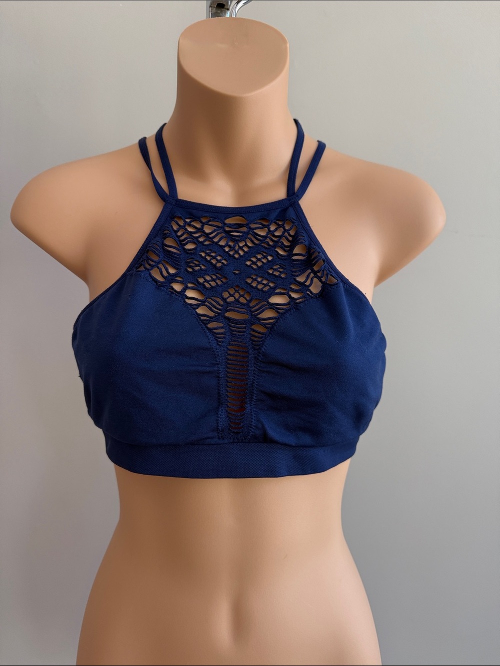 Victoria's Secret Navy Blue Crochet-Panel Strappy Bralette Top Size M